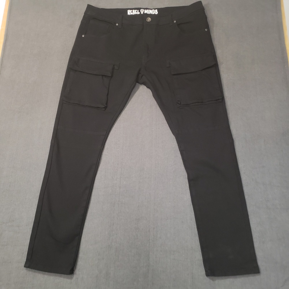 Rebel Minds Cargo Pants Mens 38x32 Black Stretch Cotton Streetwear Pocket